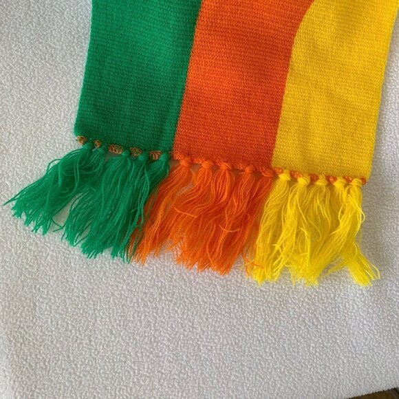 Retro 70’s Knit Scarf Orange Yellow Green Long 62” Acrylic Fringe - Picture 3 of 8